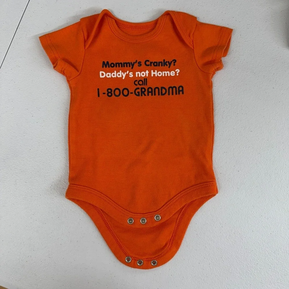 Baby unisex orange grandma dad funny graphic decal onesie snap 0-3 months cotton
